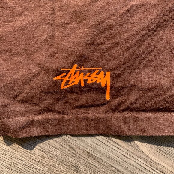 STUSSY T-Shirt, Brown with Orange 'San Francisco' SF signature, Men's Large - Picture 4 of 4